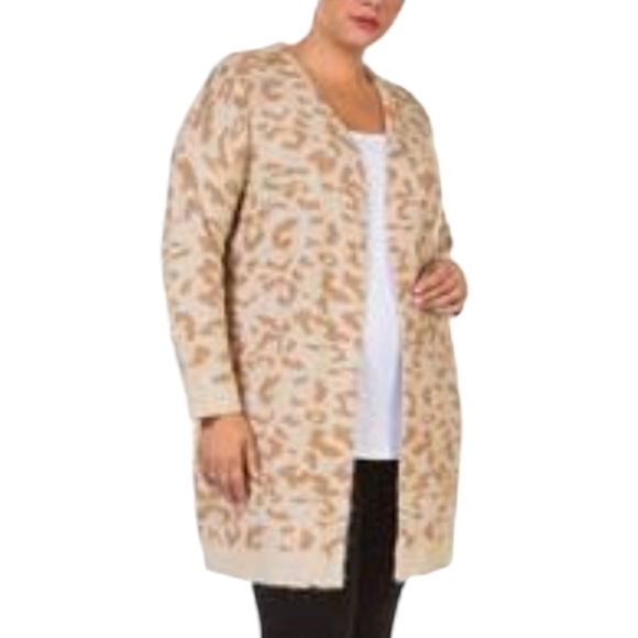 Black Tape | Women's Beige Animal Print Open Cardigan Sweater (US Size XL) - Picture 1 of 13